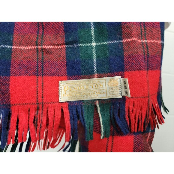 Vintage Pendleton Wool Red Blue Green Plaid Tartan Scarf 83" - Picture 5 of 6
